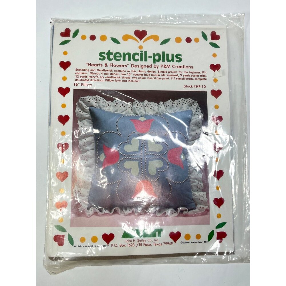 VTG Stencil-Plus Pillow Sewing Stencil of Hearts and Flowers 1983 Arts & Crafts